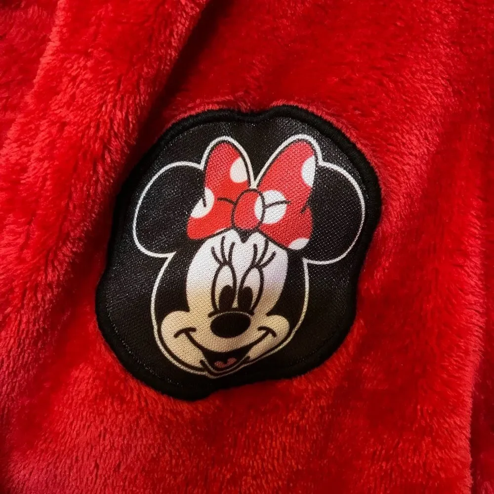 Minnie Mouse red and black bath robe with hood kids girls 4T 5T